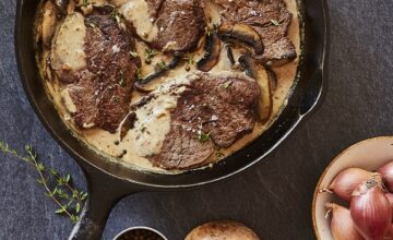 Filet mignon de bœuf au poivre vert et champignons